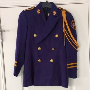 Purple Double-Breasted Military-Style Jacket with Gold Trim